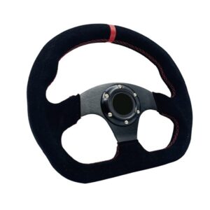 13" Red Stripe Sim Racing Steering Wheel Suede Leather D-Shaped Race Style Flat Bottom Steering Wheel