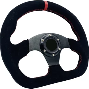 13" Red Stripe Sim Racing Steering Wheel Suede Leather D-Shaped
